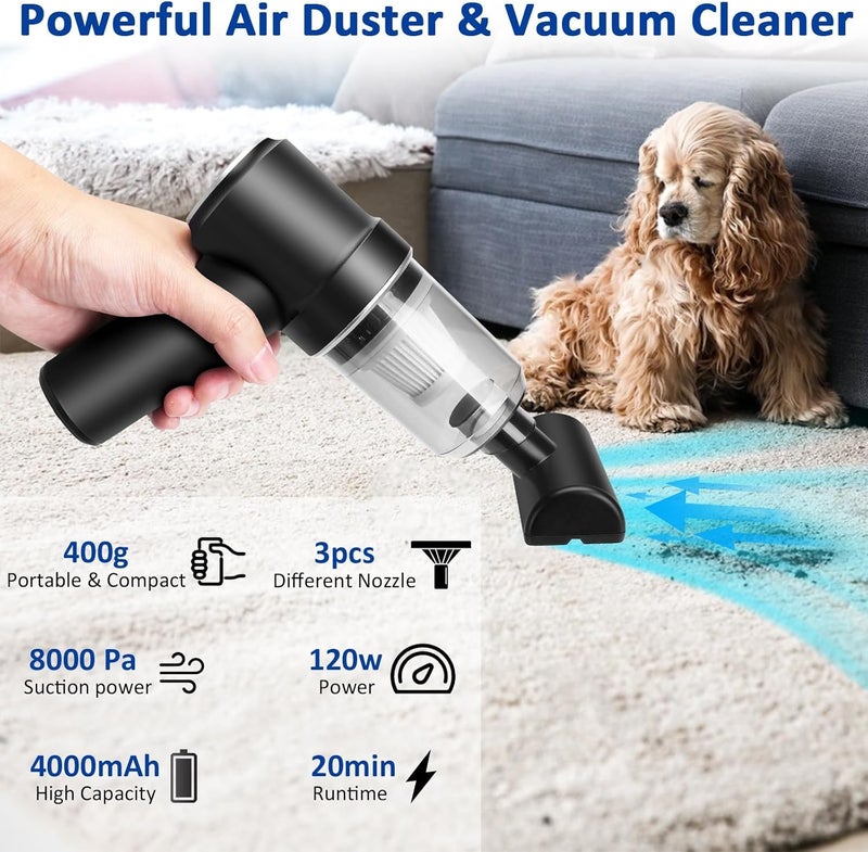 Honlibey 8Kpa Mini Handheld Vacuum Cleaner,120W High Power Cordless Car Vacuum, 2 in 1 Keyboard Vacuum & Air Duster with LED Light & Multi-Nozzles for Car, Computer, Sewing Machine - Image 4